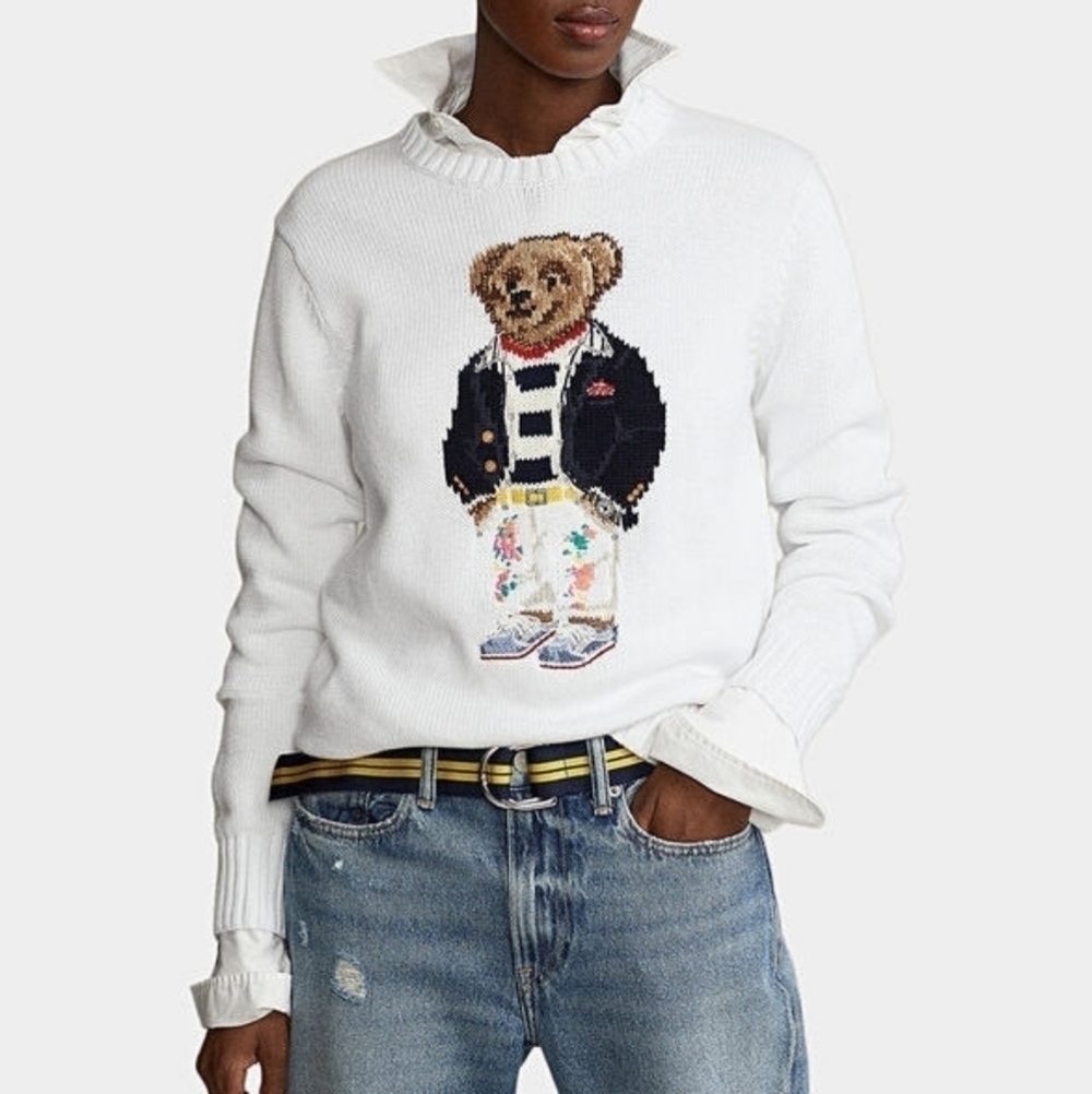 Polo by Ralph Lauren White Bear Intarsia Crewneck Sweater